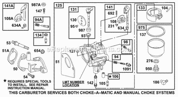 Carburetor Group Diagram and Parts List for 288707-0110-01  Briggs and Stratton Engine